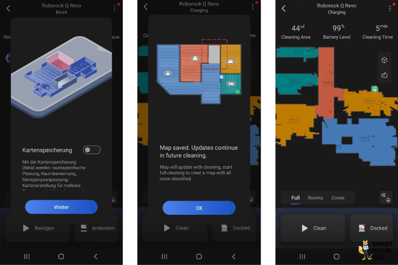 Eine detaillierte Wohnungskarte des Roborock Q-Revo ist in der App zu sehen.